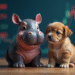 A Small Hippo and Puppy