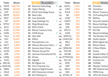 The top 24 largest corporate BTC holders