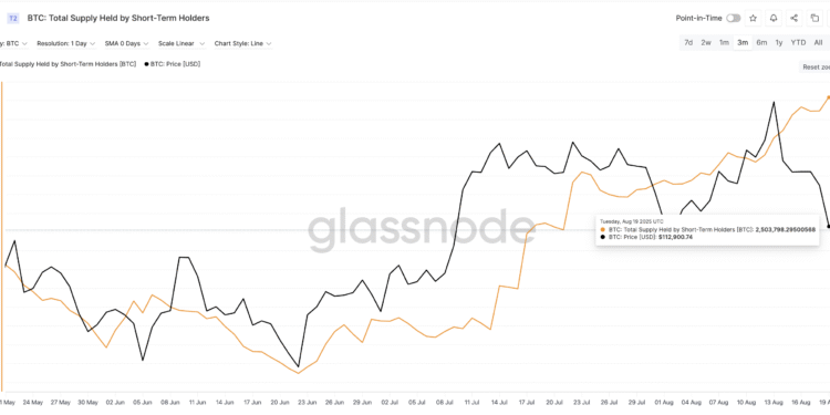 Bitcoin price and short-term holder supply
