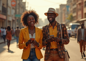 Two People Walking in an African Town