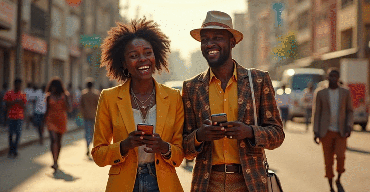 Two People Walking in an African Town
