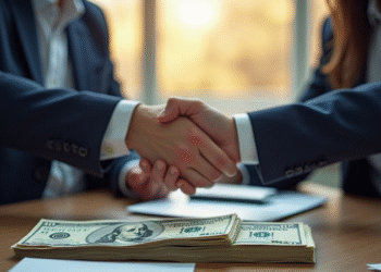 Illustration of Business People Closing a Deal