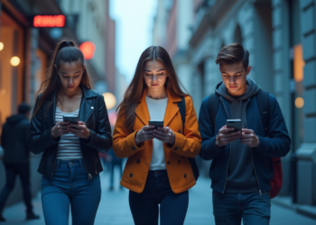 Teens Walking in the City While Using Smartphones
