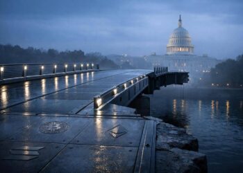 Broken bridge leading toward the U.S. Capitol with Bitcoin and Ethereum symbols embedded in the path, symbolizing limited SEC clarity and ongoing market distrust without Congress