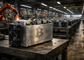 Bitcoin mining rigs assembled in a US factory, reflecting Washington’s push for domestic hardware to power American hash rate