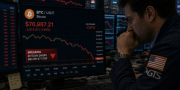 Bitcoin drops below $77k