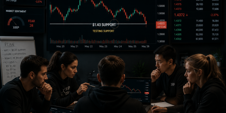 Traders observing as XRP declines towards $1.43