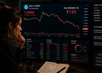A trader analyzing a bearish Sui chart
