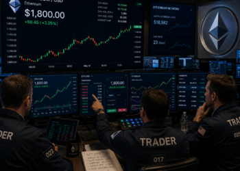 Traders analyzing a bullish ETH/USD chart