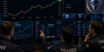 Traders analyzing a bullish ETH/USD chart