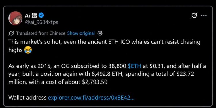 ICO Era Whale Buys ETH at $2,794 as Ethereum Price Now Sits At $2,720