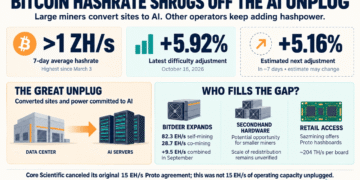 Bitcoin Hashrate Shrugs off the AI Unplug, Regaining 1 ZH/s Level
