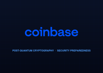 Coinbase official logo with abstract quantum computing lattice illustration