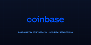 Coinbase official logo with abstract quantum computing lattice illustration